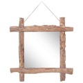 Espelho de Troncos 70x70 cm Madeira Recuperada Maciça Natural