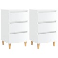 Mesas Cabeceira Pernas Madeira 2pcs 40x35x69cm Branco Brilhante