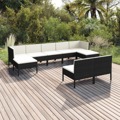 Conjunto Lounge de Jardim C/ Almofadões Vime Pe Preto 9 pcs