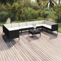 Conjunto Lounge de Jardim C/ Almofadões Vime Pe Preto 11 pcs