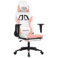 Cadeira Gaming Massagens C/ Apoio Pés Couro Artif. Branco/rosa