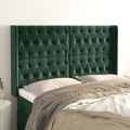 Cabeceira Cama C/ Abas Veludo 163x16x118/128 cm Verde-escuro