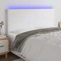 Cabeceira Cama C/ LED Couro Artificial 200x5x118/128 cm Branco