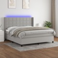 Cama Box Spring C/ Colchão e LED 160x200 cm Tecido Cinza-claro