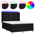 Cama Box Spring C/ Colchão e LED 140x190 cm Tecido Preto