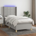 Cama Box Spring C/ Colchão e LED 90x200 cm Tecido Cinza-claro