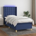 Cama Box Spring C/ Colchão e LED 100x200 cm Tecido Azul