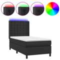 Cama Box Spring C/ Colchão/led 90x190 cm Couro Artificial Preto