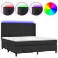 Cama Box Spring C/ Colchão/led 180x200cm Couro Artificial Preto