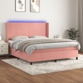 Cama Box Spring C/ Colchão/led 160x200 cm Veludo Rosa