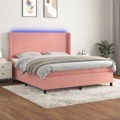 Cama Box Spring C/ Colchão/led 180x200 cm Veludo Rosa