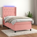 Cama Box Spring C/ Colchão/led 90x200 cm Veludo Rosa