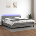 Cama Box Spring C/ Colchão e LED 200x200 cm Tecido Cinza-escuro