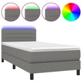 Cama Box Spring C/ Colchão e LED 90x190 cm Tecido Cinza-escuro