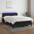 Cama Box Spring C/ Colchão e LED 140x200 cm Tecido Preto