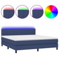 Cama Box Spring C/ Colchão e LED 160x200 cm Tecido Azul