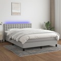 Cama Box Spring C/ Colchão e LED 140x190 cm Tecido Cinza-claro