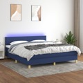 Cama Box Spring C/ Colchão e LED 180x200 cm Tecido Azul