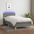 Cama Box Spring C/ Colchão e LED 90x190 cm Tecido Cinza-escuro