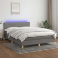 Cama Box Spring C/ Colchão e LED 140x190 cm Tecido Cinza-escuro