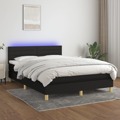 Cama Box Spring C/ Colchão e LED 140x200 cm Tecido Preto