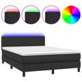 Cama Box Spring C/ Colchão/led 140x190cm Couro Artificial Preto