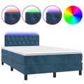 Cama Box Spring C/ Colchão/led 120x200 cm Veludo Azul-escuro