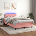 Cama Box Spring C/ Colchão/led 120x200 cm Veludo Rosa