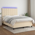 Cama Box Spring C/ Colchão e LED 140x200 cm Tecido Cor Creme