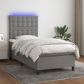 Cama Box Spring C/ Colchão e LED 90x190 cm Tecido Cinza-escuro