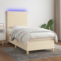 Cama Box Spring C/ Colchão e LED 100x200 cm Tecido Cor Creme