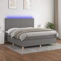 Cama Box Spring C/ Colchão e LED 160x200 cm Tecido Cinza-escuro