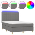 Cama Box Spring C/ Colchão e LED 140x190 cm Tecido Cinza-escuro