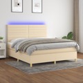 Cama Box Spring C/ Colchão e LED 180x200 cm Tecido Cor Creme