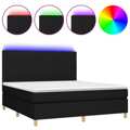 Cama Box Spring C/ Colchão e LED 160x200 cm Tecido Preto