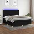 Cama Box Spring C/ Colchão e LED 180x200 cm Tecido Preto