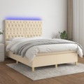 Cama Box Spring C/ Colchão e LED 140x190 cm Tecido Cor Creme