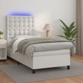 Cama Box Spring C/ Colchão/led 90x200cm Couro Artificial Branco