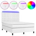 Cama Box Spring C/colchão/led 140x190cm Couro Artificial Branco