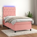 Cama Box Spring C/ Colchão/led 100x200 cm Veludo Rosa