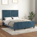 Estrutura de Cama C/ Cabeceira 140x200 cm Veludo Azul-escuro