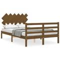 Estrutura de Cama Dupla Pequena 4FT Madeira Maciça Castanho-mel