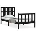 Estrutura de Cama com Cabeceira 90x190 cm Madeira Maciça Preto