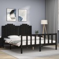 Estrutura de Cama com Cabeceira 160x200 cm Madeira Maciça Preto