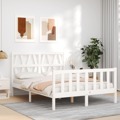 Estrutura de Cama com Cabeceira 140x200cm Madeira Maciça Branco