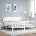 Estrutura de Cama com Cabeceira 200x200cm Madeira Maciça Branco