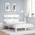 Estrutura de Cama com Cabeceira 120x200cm Madeira Maciça Branco