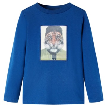 T-shirt Manga Comprida P/ Criança C/ Estampa de Tigre Azul-escuro 92