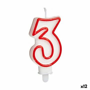 Vela Aniversário Número 3 Vermelho Branco (12 Unidades)