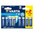 Pilha Alcalina Varta LR6 AA 1,5V High Energy (8 Pcs)